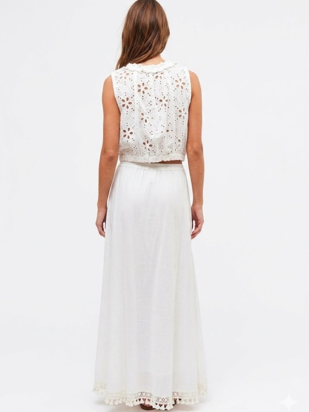 NWT Free People Madelyn Cotton Maxi Skirt Set White Sugar Swizzle Boho Eyelet M - Picture 5 of 11